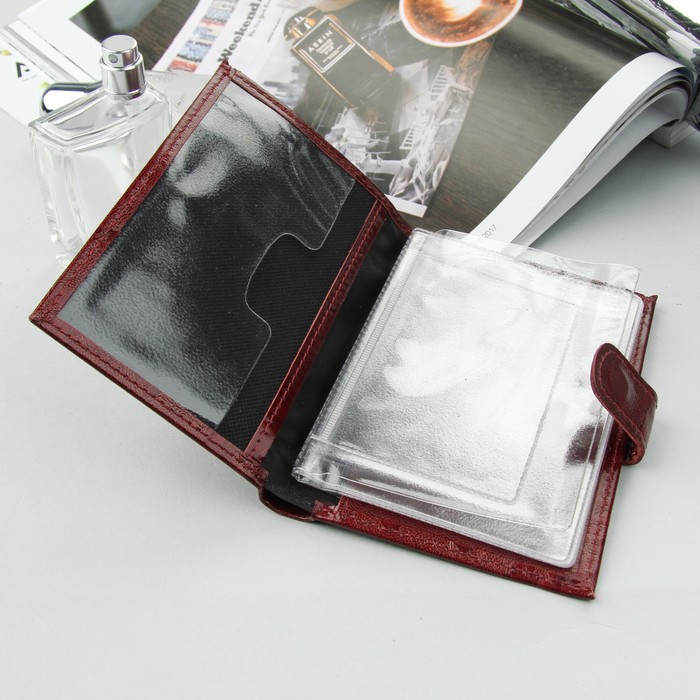 Обложка для автодокументов и паспорта на кнопке, бордовый вестленд