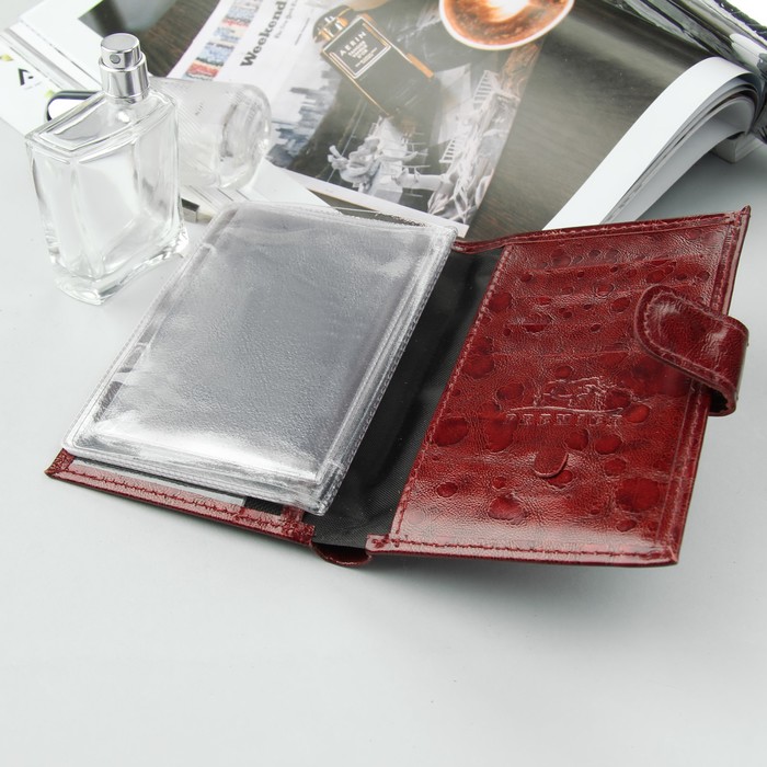 Обложка для автодокументов и паспорта на кнопке, бордовый вестленд