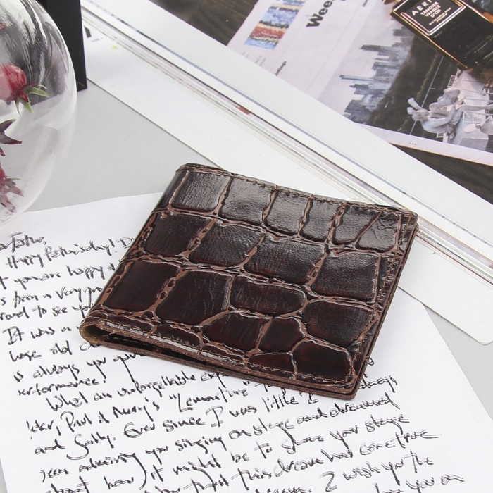 Портмоне, 1 отдел, отдел для карт, крокодил, тёмно-коричневый