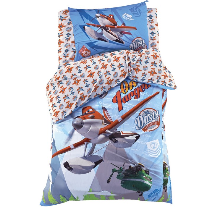 Постельное бельё "Самолёты" 1,5 сп., размер 143х215 см, 150х214 см, 50х70 см -1 шт., 100% хлопок, поплин 125 г/м2