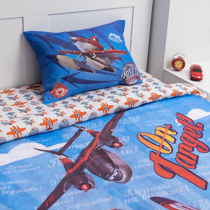 Постельное бельё "Самолёты" 1,5 сп., размер 143х215 см, 150х214 см, 50х70 см -1 шт., 100% хлопок, поплин 125 г/м2