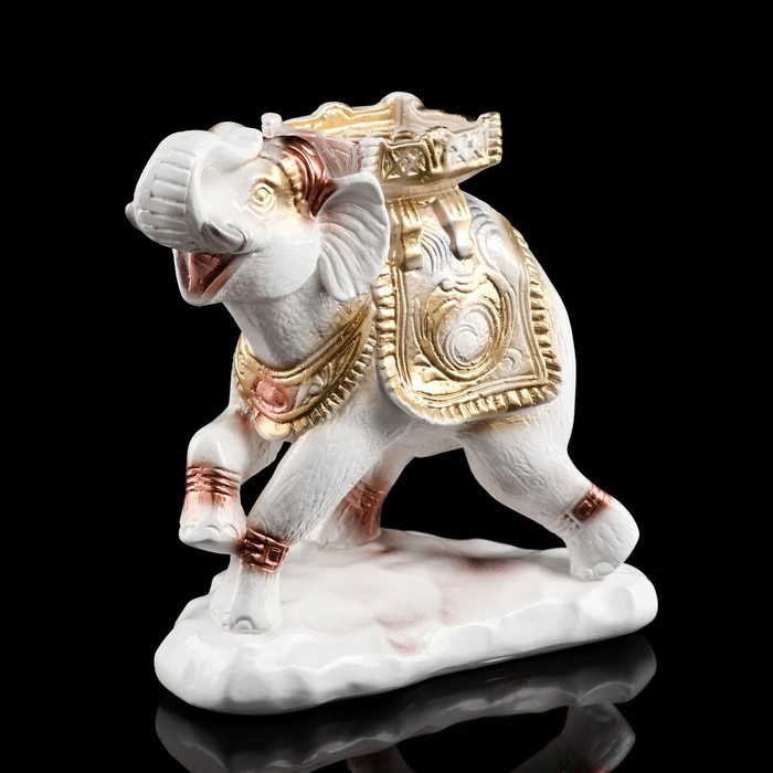 Статуэтка "Слон", бело-золотая, гипс, 25 см