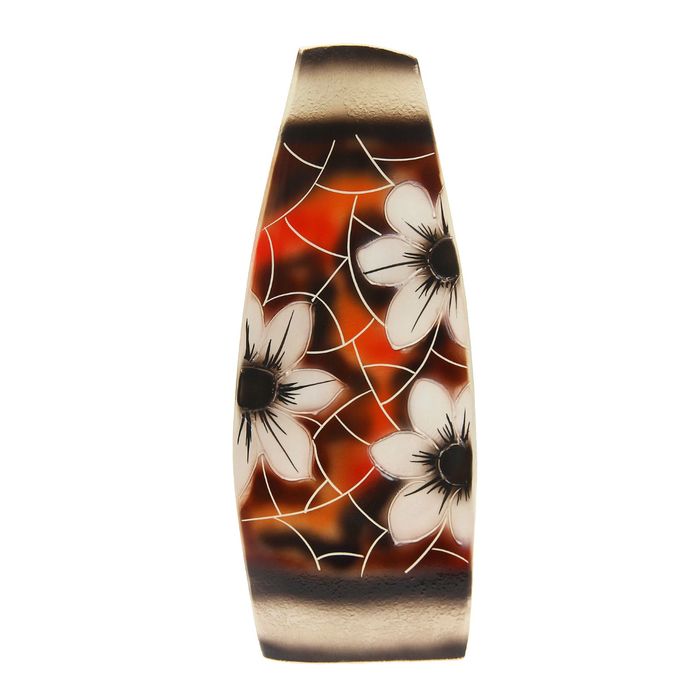 Ваза напольная "Скала" белые цветы, имитация трещин, микс