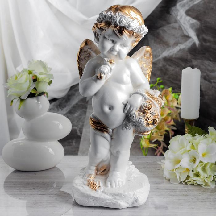 

Статуэтка "Ангел с корзиной", белая, 47 см