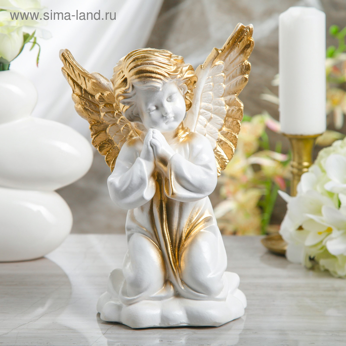 фото Статуэтка "ангел с крыльями", белая, 28 см premium gips