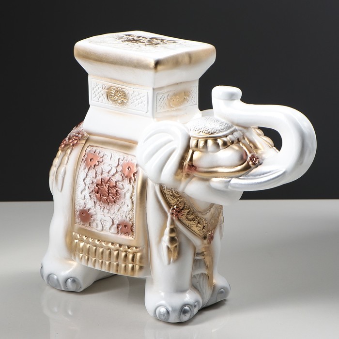 Подставка декоративная "Индийский слон", белая, покрытие лак, гипс, 27 см