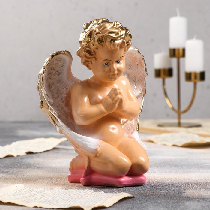 Статуэтка "Ангел молящийся на коленях", бежевая, гипс, 25 см, микс