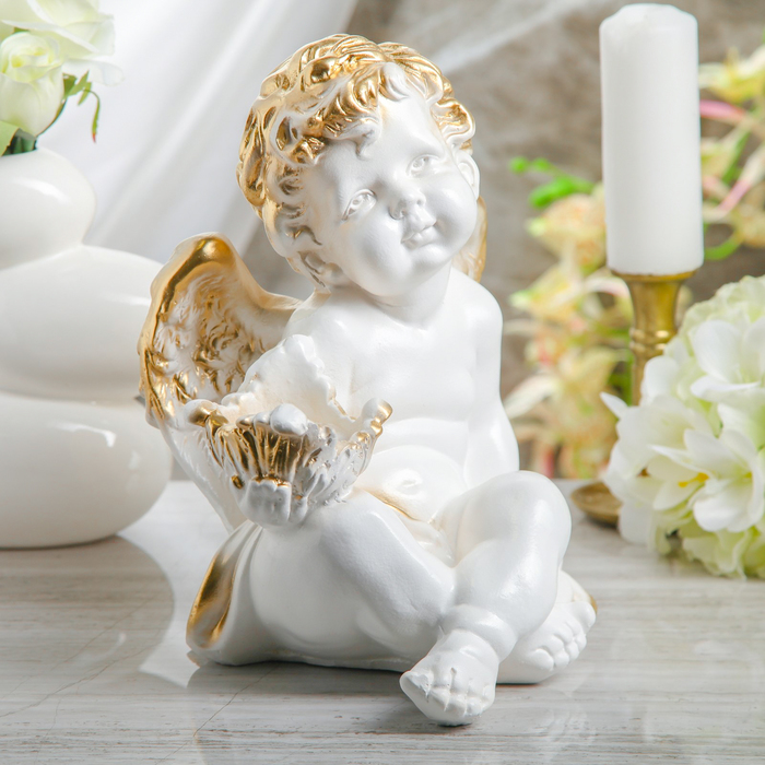 Статуэтка "Сидящий ангел" белая