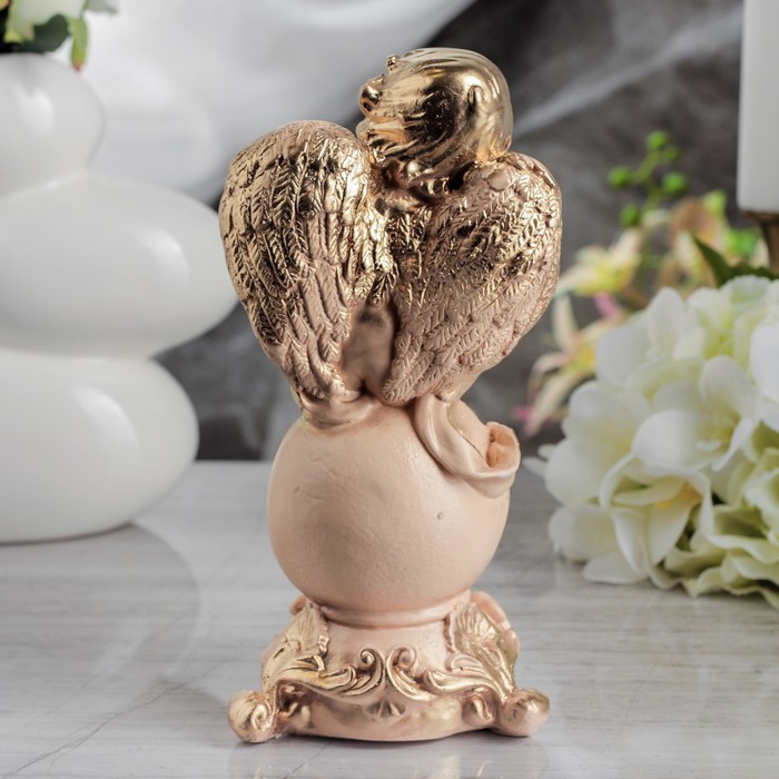 Статуэтка "Задумчивый ангел на шаре" малая, бежевая