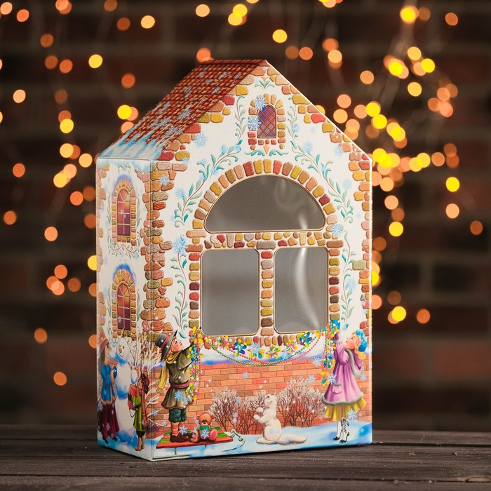 Подарочная коробка "Домик ретро" средняя, с окошком, сборная, 22 х 11 х 34 см