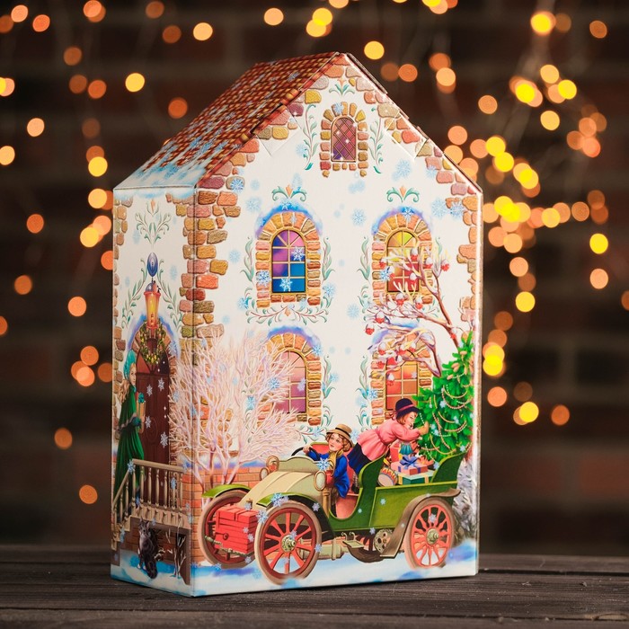 Подарочная коробка "Домик ретро" средняя, с окошком, сборная, 22 х 11 х 34 см