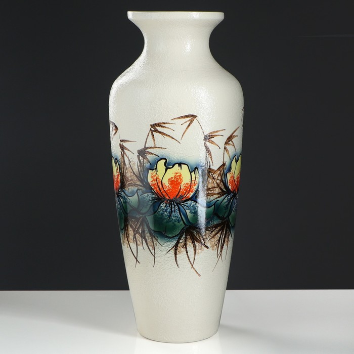 Ваза напольная "Виктория" цветы жёлто-голубые, белая