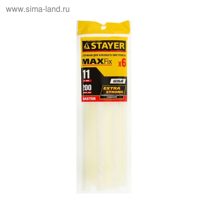 Стержни клеевые STAYER Master, белые по керамике и пластику, 11 х 200 мм, 6 шт