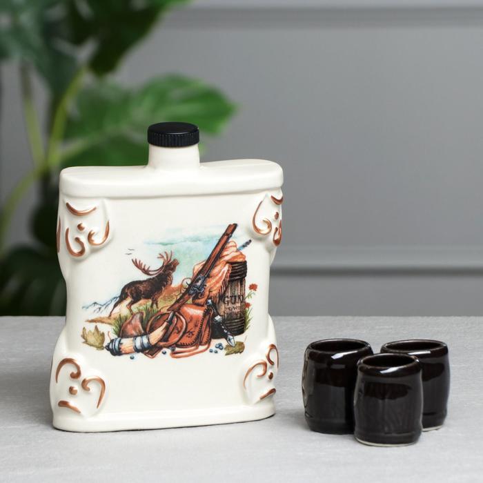 Штоф с рюмками "Фляга белая" 4 предмета, 0,25 л, микс