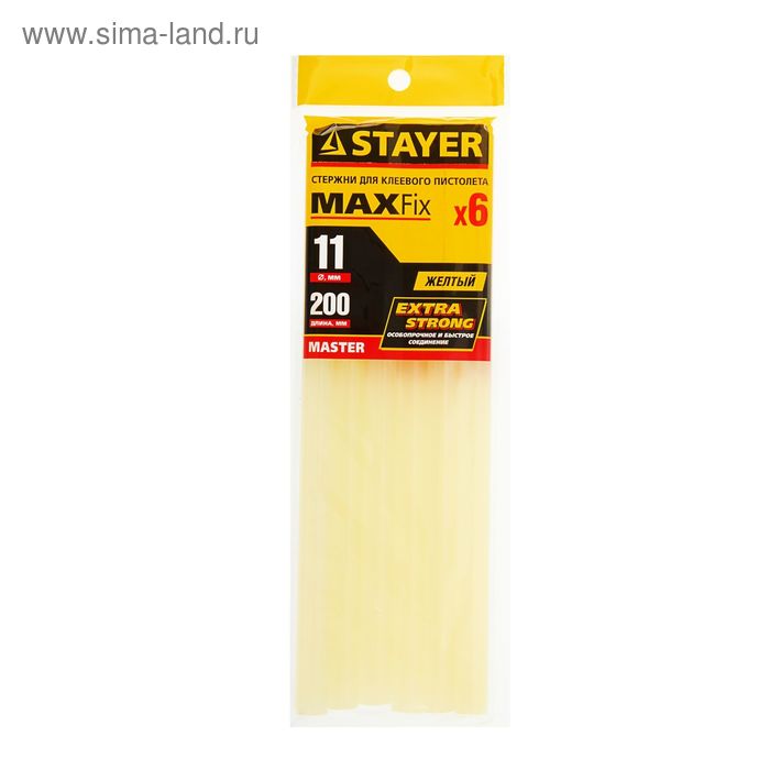Стержни клеевые STAYER Master, желтые по бумаге и дереву, 11 х 200 мм, 6 шт