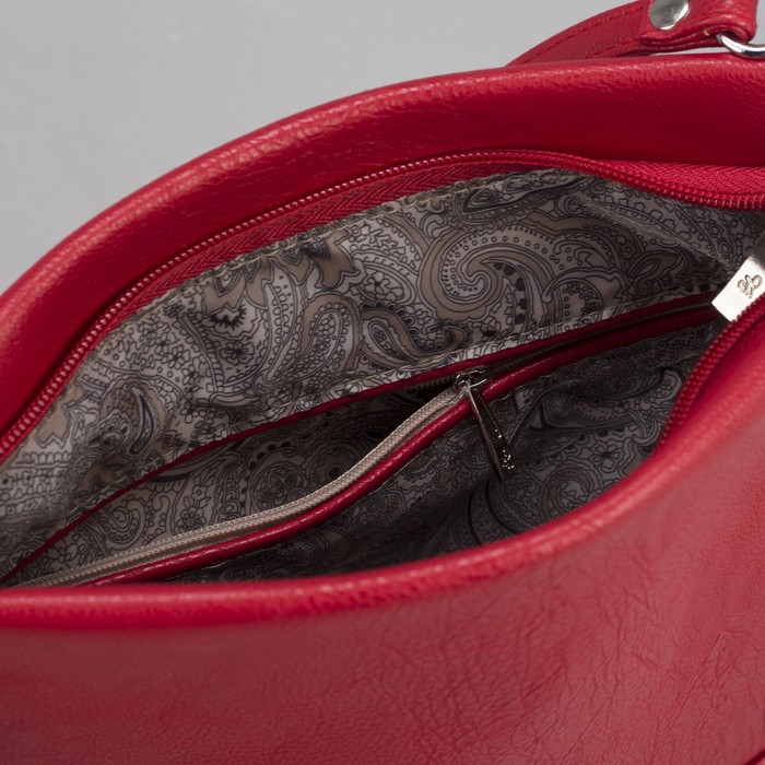 Сумка женская на молнии, 1 отдел, 1 наружный карман, длинный ремень, красная