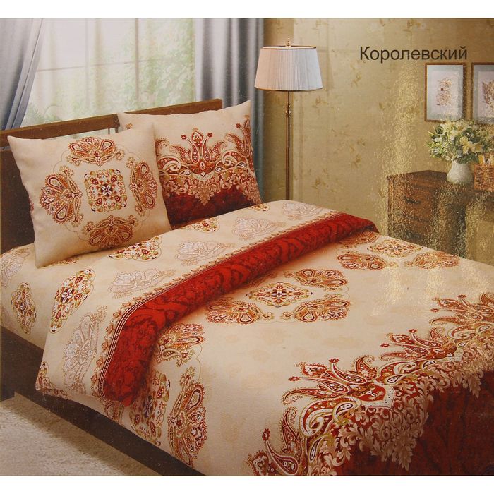 Постельное бельё евро"Традиция: Королевский", цвет коричневый, 200х217 см, 220х240 см, 70х70см - 2 шт