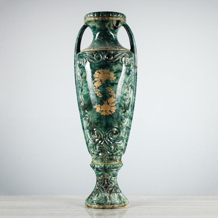 Ваза напольная "Веста" роспись, малахит, зелёная