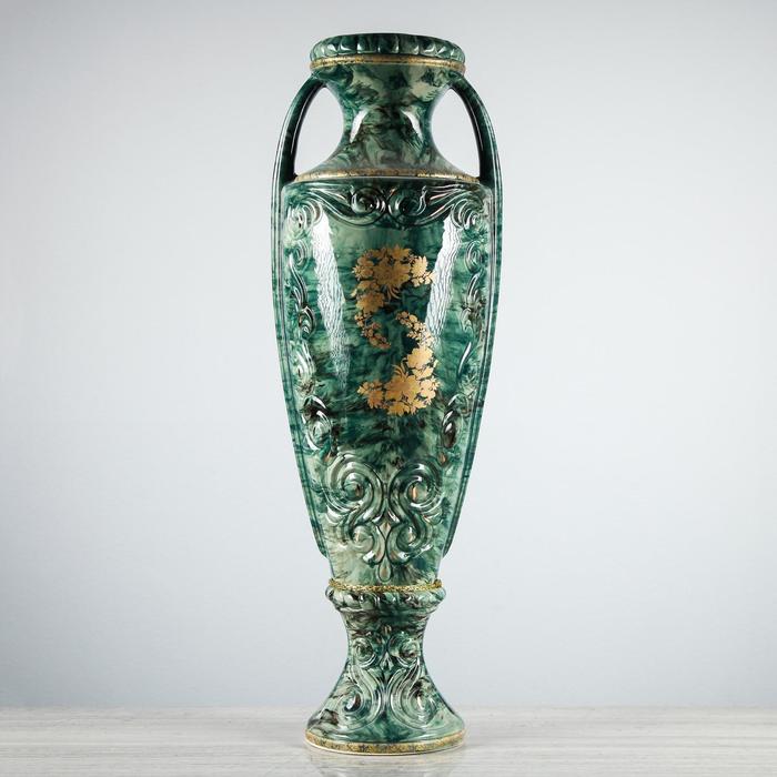 Ваза напольная "Веста" роспись, малахит, зелёная