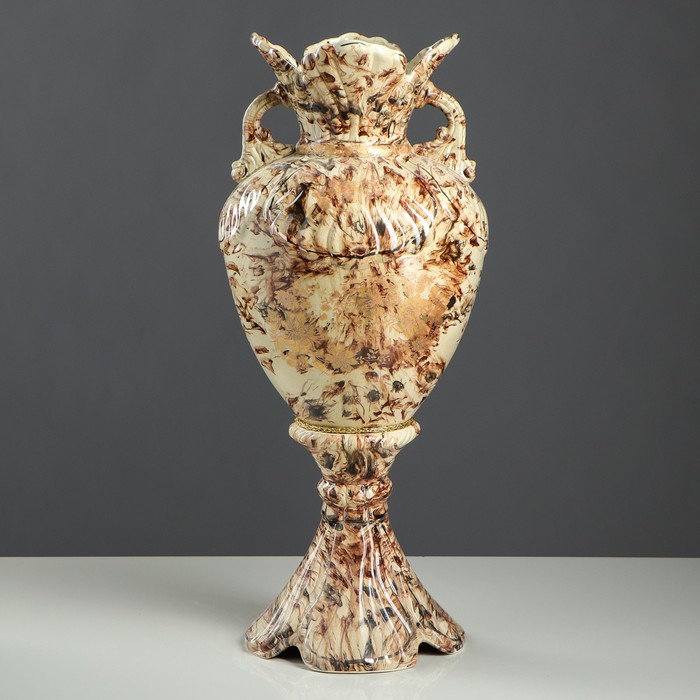 Ваза напольная "Орхидея" роспись, малахит, коричневая