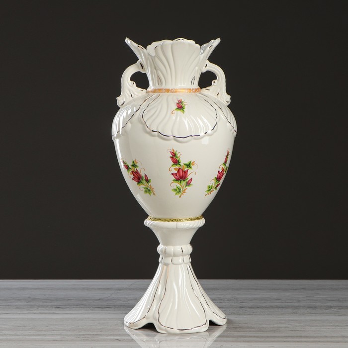 Ваза напольная "Орхидея" роспись, белая