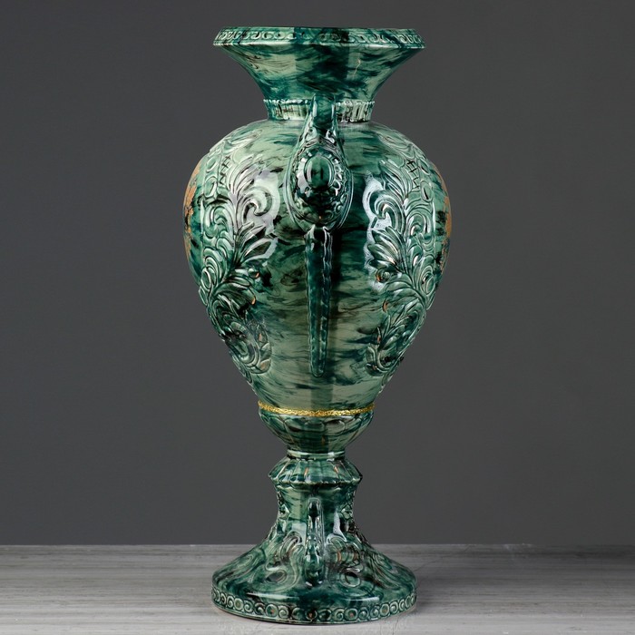 Ваза напольная "Любава" роспись, зелёный малахит