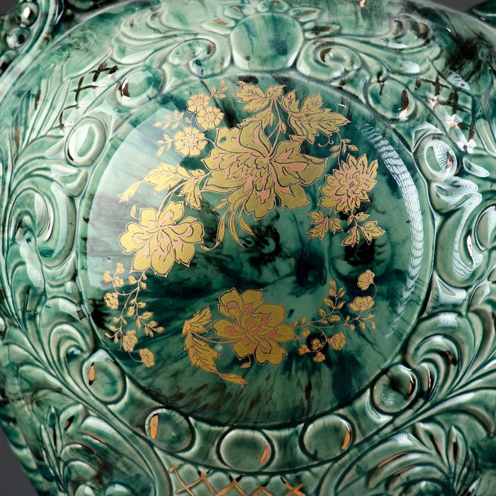 Ваза напольная "Любава" роспись, зелёный малахит