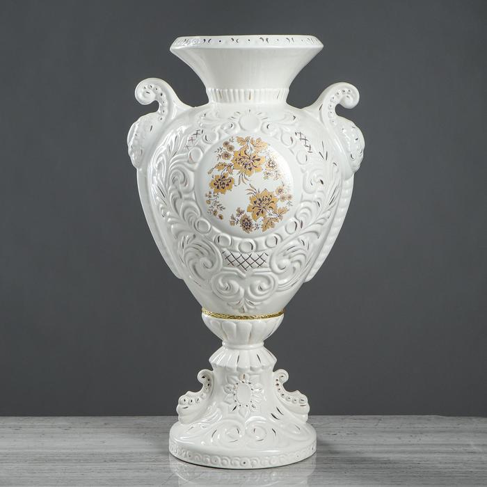 Ваза напольная "Любава" роспись, белая