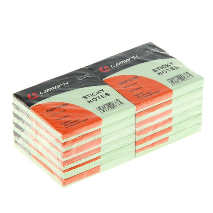 Блок с липким краем 76×76мм, 100 листов Lamark, зелёный