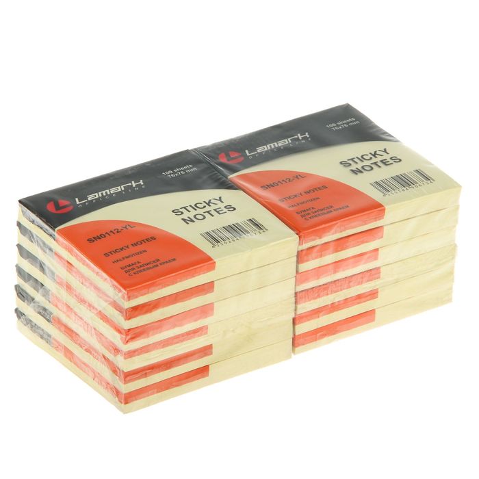 Блок с липким краем 76×76мм, 100 листов Lamark, жёлтый