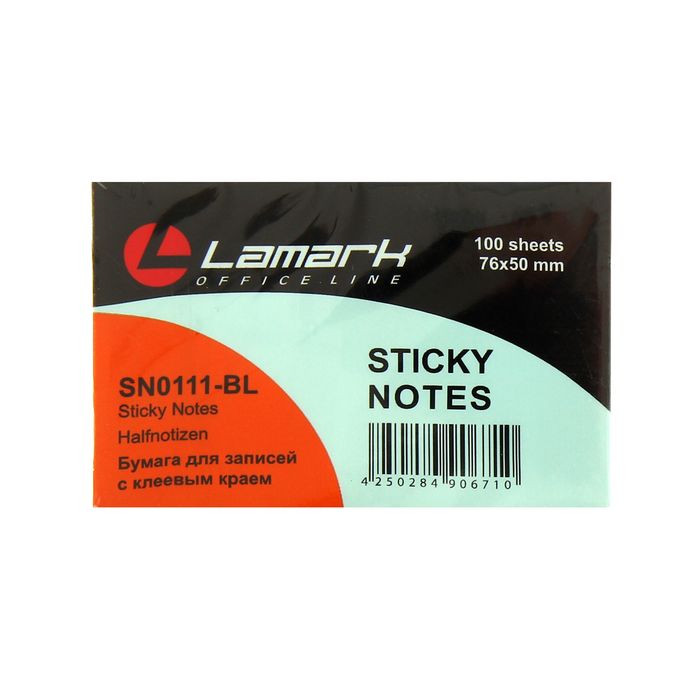 Блок с липким краем 51×76мм, 100 листов Lamark, голубой