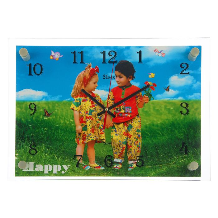 Часы настенные прямоугольные "Мальчик с девочкой", 25х35 см микс