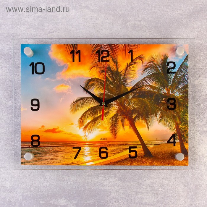фото Часы настенные, серия: природа, "пальмы на закате", 25х35 см, микс 21 век