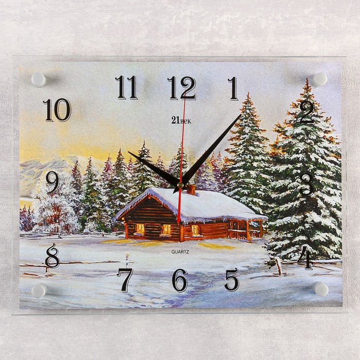Часы настенные прямоугольные "Домик в зимнем лесу", 30х40 см
