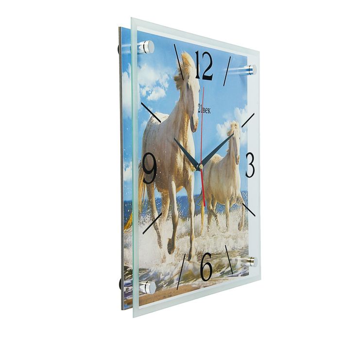 Часы настенные квадратные "Лошади в воде", 35х35 см микс