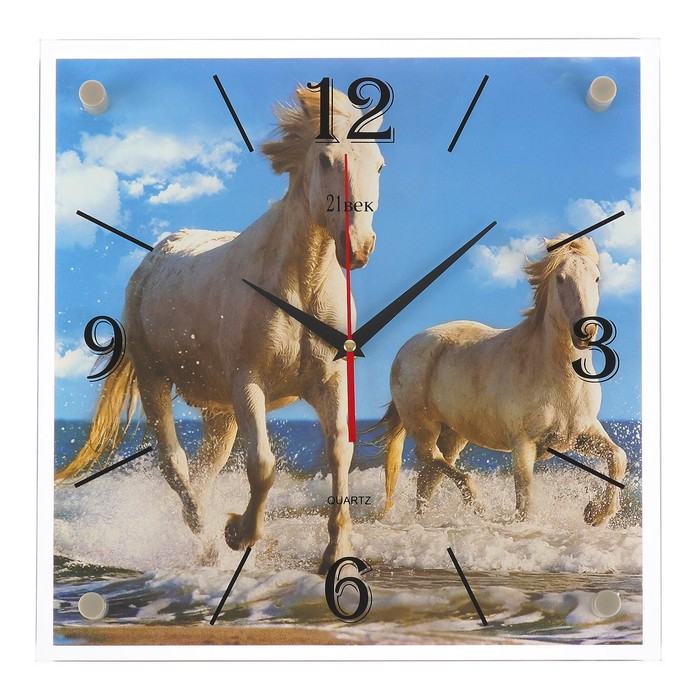 Часы настенные квадратные "Лошади в воде", 35х35 см микс