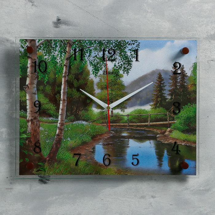 Часы-картина настенные, серия: Природа, Мостик через речку, 30х40 см