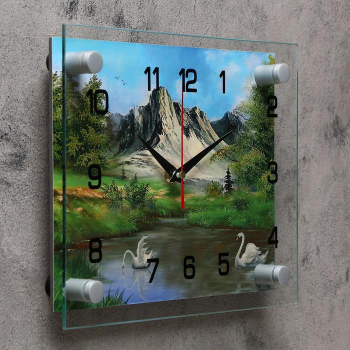 Часы настенные прямоугольные "Лебеди на воде, природа", 20х26 см микс