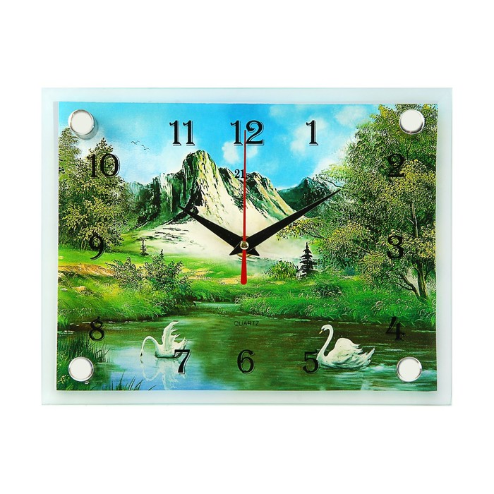 Часы настенные прямоугольные "Лебеди на воде, природа", 20х26 см микс