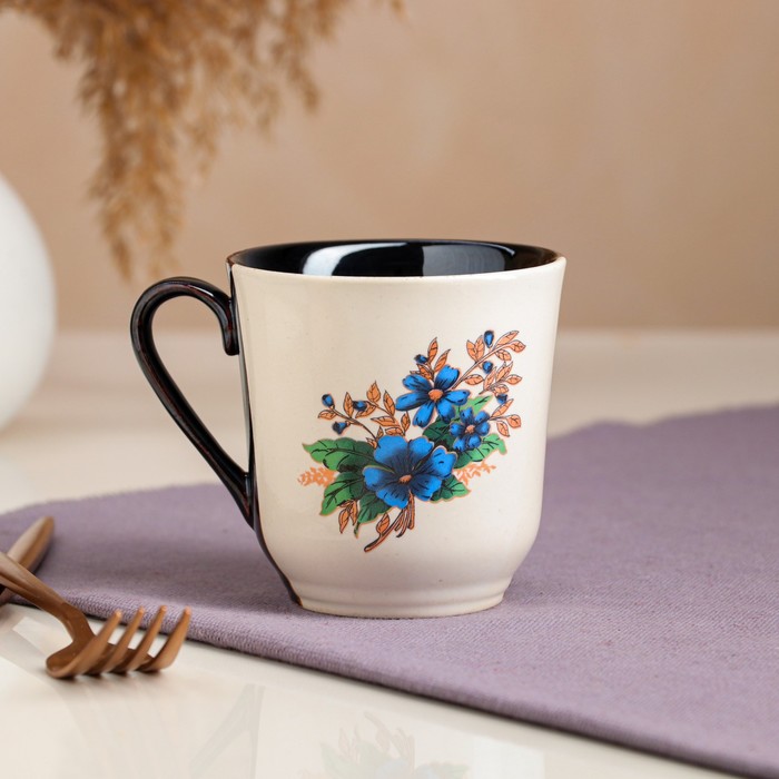 Кружка 350 мл "Бело-коричневая" деколь, микс