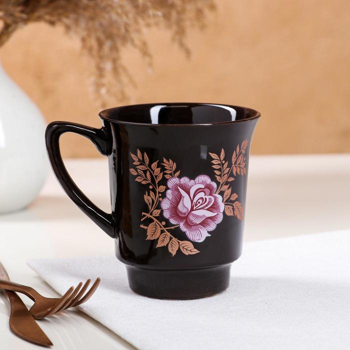 фото Кружка "цветы", коричневая, керамика, 0.35 л, микс керамика ручной работы