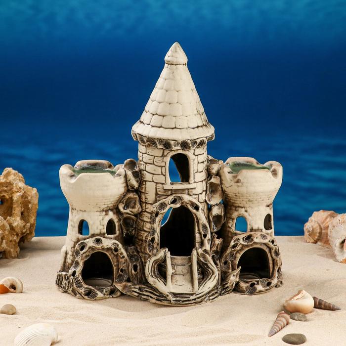 фото Декорация для аквариума "замок тройной", 32 х 13 х 27 см, микс керамика ручной работы