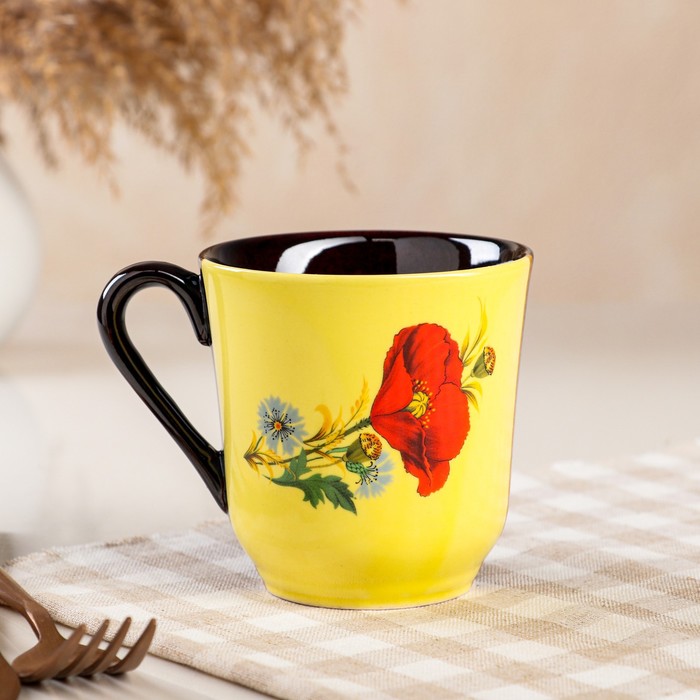 Кружка 350 мл "жёлто-коричневая" деколь, микс