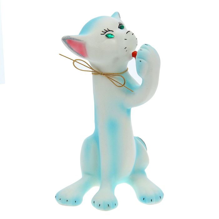 Копилка "Облизывающийся кот" флок, голубая