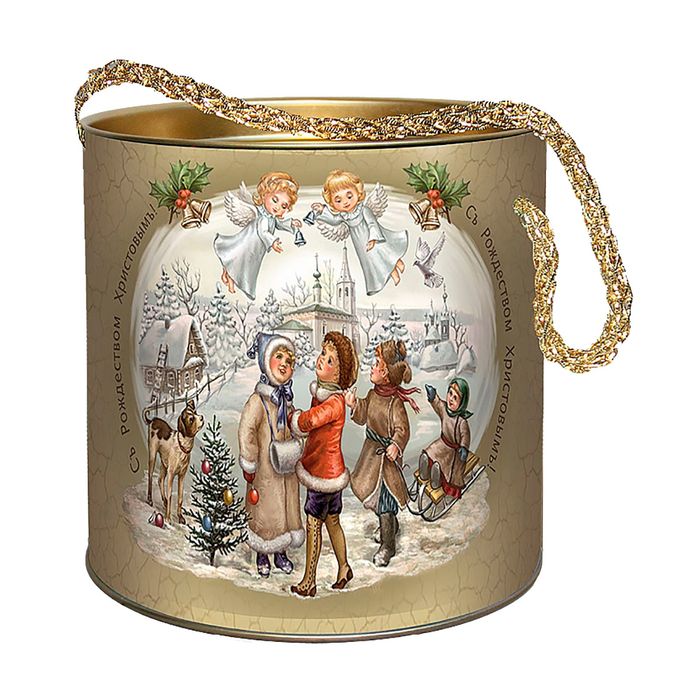 Подарочная коробка, тубус "Рождественские колокольчики" 12х12 см