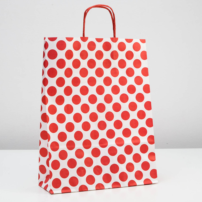 Пакет крафт "Горохи красные", 32 х 12 х 42 см