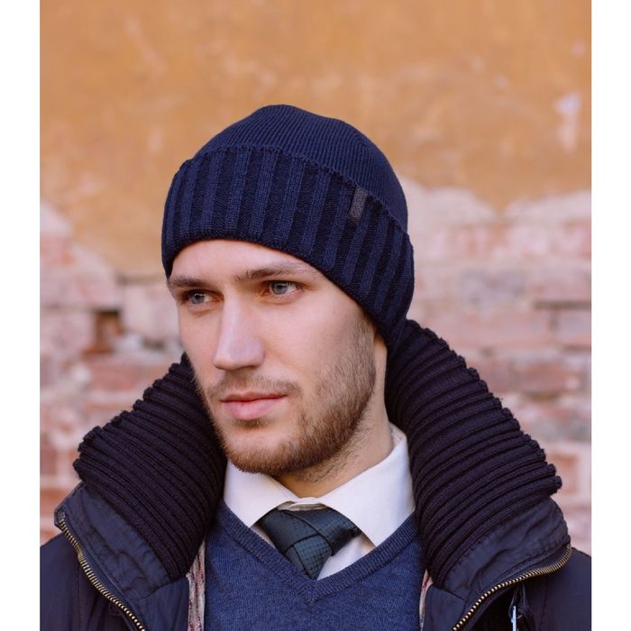 Шапка мужская "ФОКС" демисезонная, размер 56-58, цвет темно-синий 140702