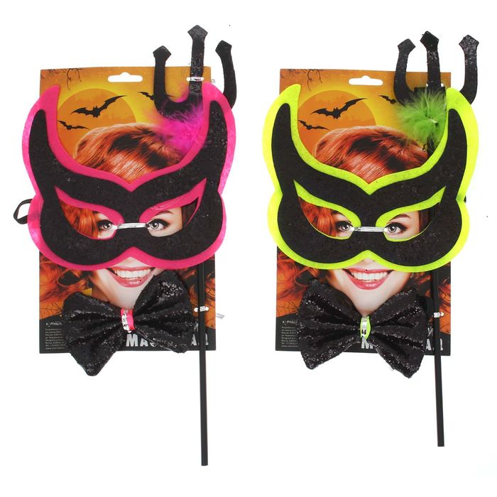 Карнавальный набор "Карнавал" 3 предмета: маска, бабочка, трезубец, цвета МИКС