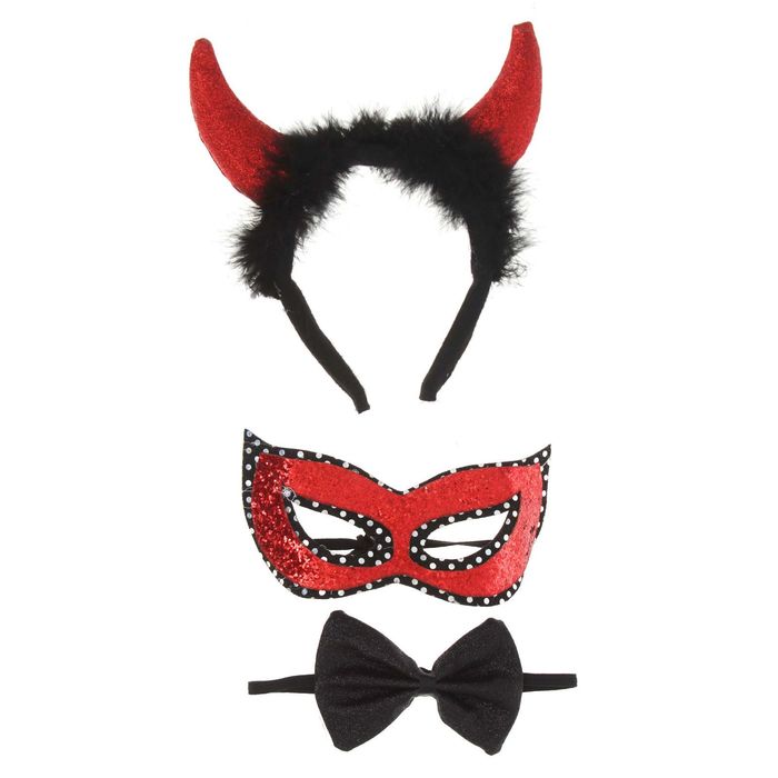 Карнавальный набор "Чертовка" 3 предмета: ободок, маска, бабочка, цвета МИКС