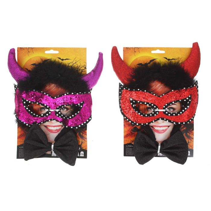 Карнавальный набор "Чертовка" 3 предмета: ободок, маска, бабочка, цвета МИКС